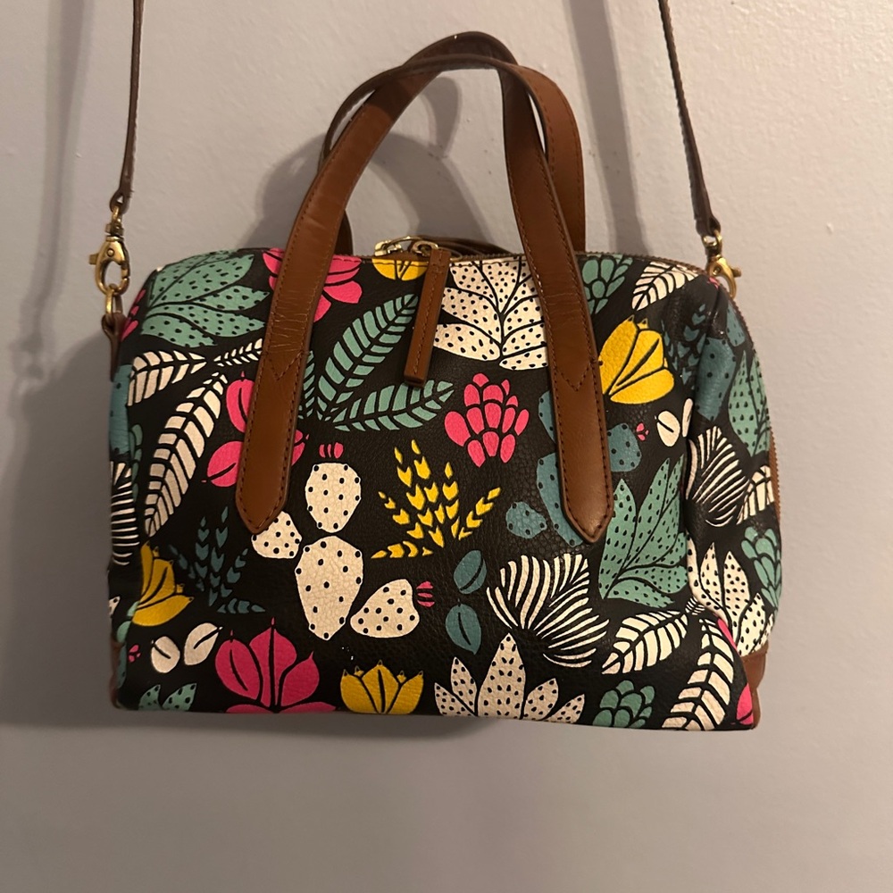 Fossil Fiona Satchel Dark Floral Crossbody & Double Handle Purse
